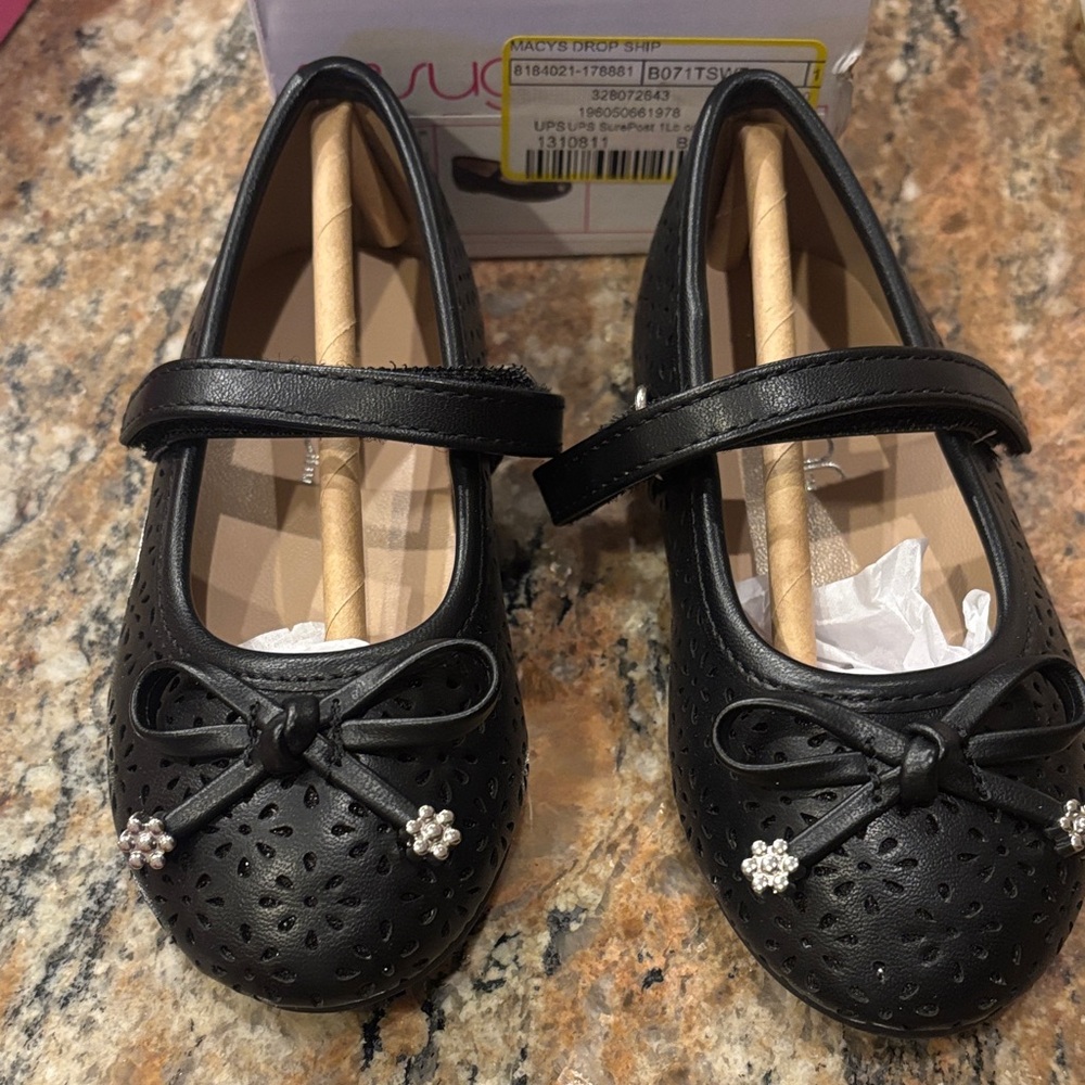Black Kids Shoes with Bow Detail